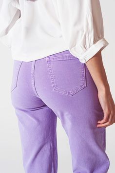 Introducing our stylish and versatile Wide Leg Jeans in Purple, perfect for any casual occasion. These ankle-length jeans come in a relaxed fit with a high waist and belt loops for added comfort and convenience. The wide leg design is both trendy and comfortable, making these jeans a must-have in any wardrobe. The jeans feature five pockets and a zip fastening, and are made from a blend of 94% cotton, 5% polyester, and 1% elastane for durability and stretch. Please note that the belt is not incl Purple Straight Jeans, Types Of Jeans, Ankle Length Jeans, Online Fashion Boutique, Belted Dress, Casual Jeans, Alternative Fashion, High Waisted Pants, Wide Leg Jeans