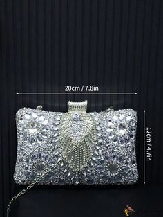 BirdinBag - Chic Rhinestone Mini Box Bag with Chain: Ideal Bridal Purse for Weddings, Proms & Parties Silver Rectangular Bag For Prom, Silver Bling Evening Bag For Gift, Elegant Crystal Bag For Prom, Elegant Crystal Bags For Prom, Bling Clutch Evening Bag For Wedding, Silver Crystal Bag For Gift, Silver Crystal Bags For Gifts, Silver Bling Clutch For Gift, Silver Rectangular Evening Bag With Bling