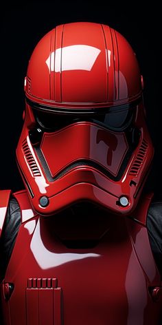 a star wars character is wearing a red helmet