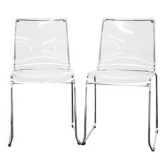 two clear chairs sitting next to each other on a white background with one chair facing the camera