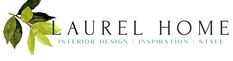 the logo for laurel home interior design and decoration, with an image of leaves on it