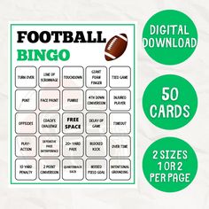 printable football bingo game with green and white circles