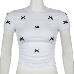 Please refer to our sizing chart for a guideline when choosing a size. 5 business days order processing time. 60% polyester 40% cotton Trendy Spring Tops With Bow Detail, Trendy Spring Tops With Bow, Elegant White Tops With Bow Tie Back, Elegant White Top With Bow Tie Back, Cotton Crew Neck Top With Bow Print, Fitted Summer Tops With Bow Tie Back, Fitted Summer Top With Bow Tie Back, Fitted Tops With Bow Tie Back For Summer, Cotton Party Tops With Bow Detail