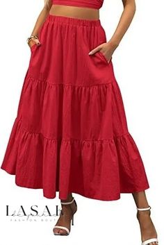 Lasaky - Elegant Womens A-Line Skirt Featuring a Stylish Waistband Long Beach Skirt, Cute Maxi Skirts, Umbrella Skirt, Womens Maxi Skirts, Bleu Violet, Elastic Waist Skirt, Beach Skirt, Rose Rouge, Women Maxi