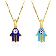 "◖ A B O U T ◗ The hamsa is an ancient Middle Eastern symbol that holds a variety of meanings across cultures. Nevertheless, it is regarded in all faiths as a protective talisman that brings good fortune, health and happiness. You will never want to take off this minimalist necklace. Enamel art made with pure gold and handcrafted work will always preserve its color and will not fade. You can wear it in turquoise and dark blue with different colors on 2 sides. A minimalist gift for loved ones, fr Symbolic Blue Necklaces With Charms, Symbolic Blue Jewelry As Gift, Symbolic Blue Jewelry For Gift, Symbolic Blue Jewelry For Gifts, Blue Pendant Necklace In 14k Gold, Symbolic Blue Round Jewelry, Blue 14k Gold Necklace With Charms, Blue 14k Gold Pendant Necklace, Blue Symbolic Evil Eye Jewelry