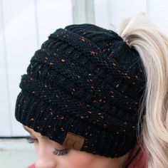 The CC Cozy Confetti Bun Beanie is perfect for finishing off your look. Featuring Authentic C.C ® Branding and quality, this beanie is made with 100% super soft fabrics. The subtle crochet confetti look is tailored to fit your unique style whether you're rocking a messy bun, ponytail, or if you love your hair down. All shipped from a family owned USA business. PRODUCT FEATURES: Authentic C.C ® Branding and Quality Great for Messy Bun, Ponytail or Long Hair Non-Lined SIZING: One Size Fits Most C. Messy Bun Ponytail, Usa Business, Bun Ponytail, Baby Boy Toys, Bun Beanie, A Messy Bun, Cc Beanie, Stocking Hat, Love Your Hair