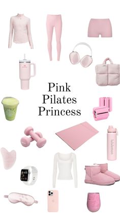 pink pilates princesses are arranged in the shape of a circle with text overlay