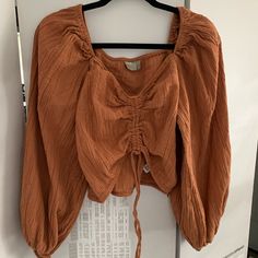 Reposhing This Item I Purchased From @Shop801lane. Loved It, But Ready To Rotate For Something New. Questions? Leave A Comment Below! Fall Cotton Ruched Top, Casual Ruched Billowy Blouse, Ruched Button Up Top, Chic Ruched Button-up Top, Brown Long Sleeve Top With Ruched Detail, Ruched Shirt, Asos Tops, Tie Blouse, Blouse Top