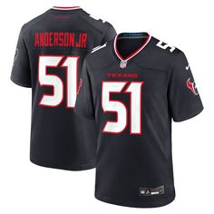 Made for the enthusiastic Houston Texans fan who wants to represent the team with ease, this Will Anderson Jr. Game Jersey by Nike. Its printed name and number graphics provide a kickoff-ready aesthetic while also offering a comfortable, lightweight feel. Designed for everyday movement, this jersey has a loose fit and features mesh side panels for added ventilation as you celebrate every big play by Will Anderson Jr. this season. Game Day Team-colored Jersey With Team Logo, Fan Merchandise Jersey With Letter Print, Letter Print Fan Apparel Jersey, Graphic Print Jersey For Football Game Day, Collegiate Jersey With Letter Print For Football Season, Fan Apparel Jersey With Letter Print, Graphic Print Jersey For Fan Apparel, Sports Season Fan Jersey With Letter Print, Sports Season Fan Apparel Jersey With Letter Print