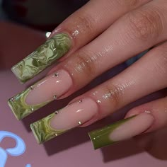 Green Acrylic Nails, Nails Dip, Long Acrylic Nail Designs, Nails 2022, Green Nail, Long Acrylic Nails Coffin