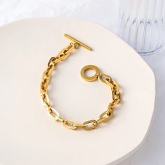 The Classic Link Chain Bracelet, Handmade With Dainty Gold Links. Our Chain Bracelets Are 7.5” And Can Be Worn Tighter. Handmade 18k Gold Plated Adjustable 7.5” Chain Gold Stainless Steel Oval Link Bracelets, Elegant Stainless Steel Bracelets With Cable Chain, Elegant Stainless Steel Cable Chain Bracelets, Elegant Stainless Steel Cable Chain Bracelet, Gold Metal Bracelets With Cable Chain, Gold Cable Chain Metal Bracelets, Stainless Steel Chain Bracelet As Gift, Stainless Steel Chain Gold Bracelet For Gift, Stainless Steel Gold Chain Bracelet As Gift