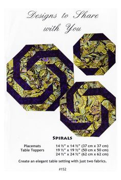 Spirals Pattern – DSY152 Table Topper Patterns, Placemats Patterns, Quilted Table Toppers, Fabric Kit, Elegant Table Settings, Fabric Combinations, Spiral Pattern, Quilted Table Runners, Robert Kaufman Fabrics