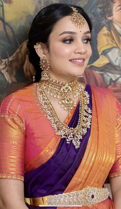 South Indian Bride Jewellery, South Indian Bride Saree, Bridal Sarees South Indian, Saree Jewellery, New Saree Blouse Designs, Fashionable Saree Blouse Designs, Bridal Jewellery Design, Wedding Blouse Designs, Silk Saree Blouse Designs