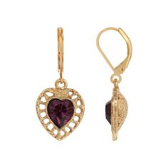 Add a touch of luxury to your ensemble with these 1928 filigree color stone heart drop earrings. Click on this JEWELRY & WATCHES GUIDE to learn about fit, styles, materials and more! Add a touch of luxury to your ensemble with these 1928 filigree color stone heart drop earrings. Click on this JEWELRY & WATCHES GUIDE to learn about fit, styles, materials and more! FEATURES 1.4"L x 0.6"W Backings: leverback Metal: alloy Plating: gold tone Finish: polished Crystal accents Nickel safe Size: One Size Elegant Filigree Jewelry For Valentine's Day, Classic Drop Earrings For Valentine's Day, Formal Pierced Jewelry For Valentine's Day, Heart-shaped Filigree Jewelry For Formal Occasions, Elegant Filigree Heart Earrings, Elegant Heart Filigree Earrings, Elegant Heart Shaped Filigree Jewelry, Elegant Heart-shaped Filigree Jewelry, Formal Heart-shaped Filigree Jewelry