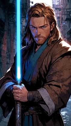 the character luke star wars is holding a light saber