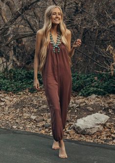 Sleeveless Scoop Neck Tencel Jumpsuit | LOVESTITCH Bohemian Jumpsuit, Mode Hippie, Boho Jumpsuit, Sleeveless Jumpsuits, Look Cool, Boho Outfits, Jumpsuits For Women, Dress To Impress, Boho Fashion