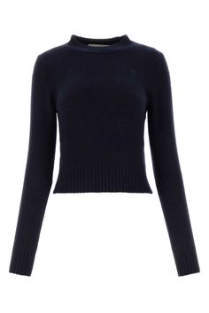 Midnight Blue Cashmere Blend Sweater from Ami Alexandre Mattiussi Luxury Blue Knit Sweater, Ami Alexandre Mattiussi, Alexandre Mattiussi, Barbour Steve Mcqueen, Dress Attire, Cashmere Blend Sweater, Girl Fits, Steve Mcqueen, Rich Girl