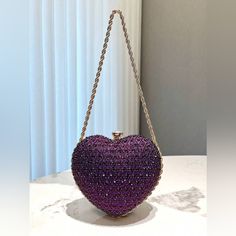 Brand New - Luxury - High Quality - Special Occasion - Rhinestones Item Takes 4-7 Business Days To Ship Purple And Peach, Dinner Banquet, Prom Dinner, Heart Clutch, Birthday Dress Women, Elegant Handbag, Jeweled Bag, Gold Tote Bag, Purple Accessories