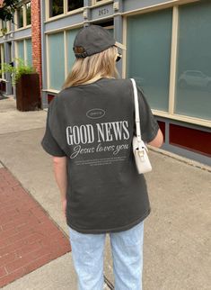 This is a high quality Comfort Colors tshirt with a minimal, faith based back design of the good news from John 3:16 - a wearable testimony to your faith and a great conversation starter! Fit is unisex making it perfect for both men and women. This tee has a relaxed fit and a soft, lived-in feel you're going to love! Size up for an oversized trendy look and please refer to our size chart before ordering! Also available as a hoodie: https://goldenlighttees.etsy.com/listing/1761180472 We do direct John 3 16, Comfort Colors Tshirt, Christian Fashion, John 3:16, Jesus Loves You, Jesus Loves, Christian Shirts, Good News, Comfort Colors