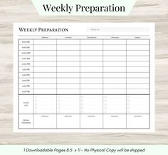 a printable weekly preparation sheet for the week