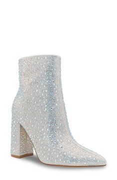 Sparkling crystals add undeniable glamour to a pointy-toe bootie lifted by a bold block heel. 3 1/4" heel 6" shaft Side zip closure Cushioned footbed Synthetic upper, lining and sole Imported Glamorous 4-inch Heel Boots For Fall, Glamorous High Ankle Heels, Glamorous Ankle Boot Heels With Reinforced Heel, Glamorous Formal Boots With Block Heel, Glamorous Ankle Boots With Reinforced Heel, Glamorous Ankle Heeled Boots With Reinforced Heel, Glamorous Evening Heeled Boots With Block Heel, Glamorous Ankle-high Heeled Boots For Formal Occasions, Glamorous Block Heels For Winter