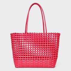 From beach hangs to weekend brunches, elevate your sunny weather look with this Woven Cage Tote Handbag from Shade & Shore™. This structured tote handbag features a single compartment for stashing essentials like towels, hats, sunscreen and more, while the open-top design allows for easy access. Designed in a solid hue with an open-weave design, it sports double tote handles for easy carrying. Shade & Shore™: Found exclusively at Target. Sunny Weather, Straw Tote, Crochet Tote, Open Weave, Tote Handbag, Small Tote, Top Design, Zip Pouch, Fabric Names