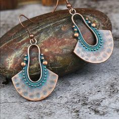 1 1/2” Lightweight Copper And Patina Hand Hammered Dangle Earrings Chanel Stud Earrings, Blue Crystals Stones, Michael Kors Earrings, Givenchy Earrings, Purple Day, Large Statement Earrings, Betsey Johnson Earrings, Abstract Earrings, Teardrop Dangle Earrings