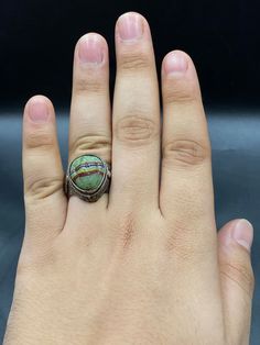 Afghani Silver Ring With Black Gabri Glass, Ring Size : 10.5 US Ring Weight : 15.6 grams Green Open Ring Made Of Metal, Adjustable Green Opal Ring, Green Metal Open Ring, Unique Adjustable Multi-stone Crystal Ring, Adjustable Multi-stone Crystal Ring In Unique Style, Unique Green Metal Ring, Handmade Multicolor Metal Rings, Adjustable Green Multi-stone Ring, Unique Adjustable Ring With Round Stone