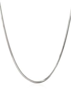 A snake chain of sterling silver adds slinky movement and liquid shine to your day-to-night looks. 18" length Sterling silver Made in Italy Silver Snake Chain Necklace With Lobster Clasp, Silver Snake Chain Necklace Gift, Silver Snake Chain Necklace With Adjustable Chain, Silver Snake Chain Jewelry, Silver Delicate Snake Chain Necklace, Elegant Silver Snake Chain Necklace With Adjustable Chain, Formal Silver Snake Chain Necklace, Silver Herringbone Chain Necklace Gift, Silver Herringbone Chain Necklace For Gift