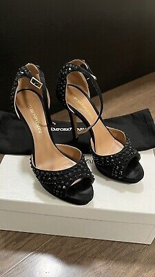 Emporio Armani Black Crystal Open Toe Platform Heels Pump Sandals 36 1/2  | eBay