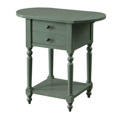 an end table with two drawers and one drawer on the bottom, is shown in grey