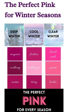 Clear Winter Vs Cool Winter, Sultry Winter House Of Colour, True Winter Color Palette Makeup, Pink Color Chart, Cool Winter Palette, Deep Winter Palette Outfits, True Cool Winter, True Winter Color Palette, Winter Skin Tone