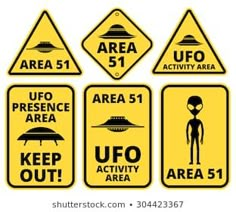 various warning signs for the area 51, ufo, and aero activity area