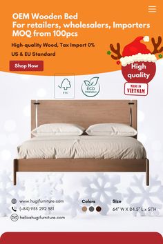 an advertisement for a bed with santa's hat on it