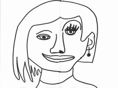 a black and white drawing of a woman's face