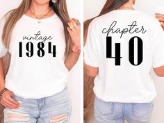 Classic 1984 Shirts For Women, Vintage 40th Birthday Year Number Tshirt For Him, 40th Milestone Best Friend Bday Gift For Her, 40 Bday Shirt Hi, Welcome to FashionxTee Our soft and comfortable shirts are printed, pressed and shipped to you from our boutique. Enjoy your shopping!🛍️  ✔️Please make sure you check our size cards before you place your order. 📏 ✔️Please send me a message for all your questions and suggestions. It is my pleasure to assist you! **Group t-shirts are not sold as a set. They are sold separately. HOW TO ORDER SHIRT  1-) Please, Check and Review all Photos. 2-) From the drop-down menus, choose your T-shirt size and color. 3-) Select the quantity that you want. 4-) Click "ADD TO CART". And, you can go back to add more product color for your family members or You can c 1984 Shirt, Bday Shirt, Comfortable Shirts, 40th Birthday Shirts, Bday Gift, Text Shirt, Shirts For Women, Women Vintage, 50th Birthday