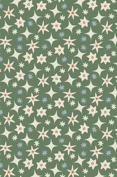 a green and white pattern with stars on the bottom, in different colors or shapes