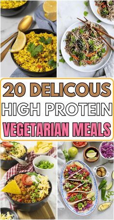 Looking for healthy high protein recipes? Here are 20 high-protein vegetarian meals. #highprotein #Vegetarian Protein Foods Vegetarian, Protein Rich Dinner Vegetarian Recipes, Protein Options For Vegetarians, Bulking Vegetarian Meals, Vegetarian Protein Lunch Ideas, Quick Healthy Meals Vegetarian, High Protein Veggie Dinner, Hi Protein Vegetarian Recipes, High Protein Meatless Meals Dinners