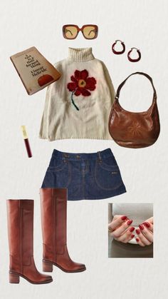 70s cozy fall fit 🍎 #vibes #ootd #boots #red #floral #fall #fallaesthetic #autumn #books Ootd Boots, Autumn Books, Autumn Fits, Fall Fit, I'm With The Band, Fall Fits, Inspiration Mode