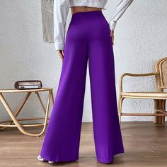 F00230900-204 Fitted Solid Color Trousers, Purple Relaxed Fit Straight Bottoms, Purple Relaxed Fit Wide-leg Pants, Purple Relaxed Fit Straight Pants, Purple Full Length Wide Leg Pants With Pockets, Purple Wide Leg Workwear Pants, Purple Wide Leg Work Pants, Wide Leg Purple Workwear Pants, Purple Relaxed Fit Trousers