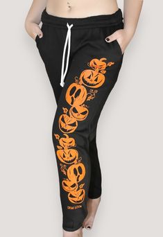 Pumpkin Halloween Boyfriend Fit Sweat Pants Pumpkin Halloween original graphics printed on mens/unisex sized pants for that comfy roomy boyfriend fit. 100% Plush & Soft Quality Cotton Fabric will not Pill, maintains quality wash after wash Oversized boyfriend fit Original Hand drawn graphics Complete the look with matching tees, tanks & pants! Halloween Lovers must! Small: 24-27" Waist Medium: 28-31" Waist Large: 31-34" Waist X-Large: 35-37" Waist 2XL: 38-41" Waist 3x: 42-45" Waist Model size 35" bust/ 28" waist wearing size Small. Halloween Boyfriend, Cowgirl Pinup, Pinup Clothing, Biker Clothing, Boyfriend Hoodie, Biker Outfit, Pin Up Outfits, Halloween Lovers, Western Wear For Women