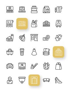 the icon set includes different types of items