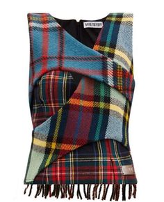 a multicolored plaid scarf with fringes