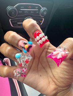 Med Acrylic Nails Square, Junk Nails Bling Duck Short, Baby Phat Nails, Nails With Big Charms, Junk Nails Bling Medium, Worst Nails Ever, Junk Nails Duck, Short Duckies, Duck Junk Nails