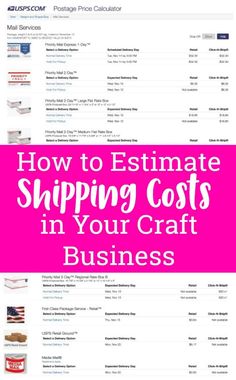 the words how to estimate shipping cost in your craft business on top of an image