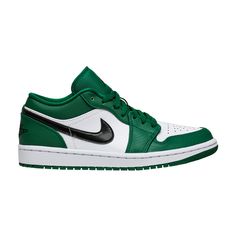 Find JORDAN 1 Low 'pine on Editorialist. The Air Jordan 1 Low ‘Pine Green’ showcases classic color blocking on the low-top version of the sneaker that started it all. The upper uses a combination of white leather at the quarter panel and perforated toe box, along with green textile at the collar, forefoot overlay and heel. The latter is embellished with a Jordan Wings logo in black, matching the Nike Swoosh and Jumpman embroidery atop the lightly padded tongue. Jordan 1 Low Pine Green, Jordan 1 Pine Green, Green Textile, Jordan 1 Lows, Jordan Wings, Nike Air Jordan 1 Low, Wings Logo, Green Sneakers, Pine Green