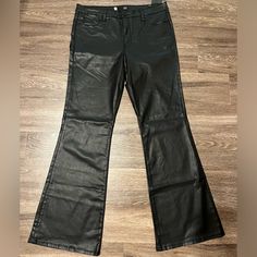 Brand New With Tags! Lovely Lightweight Flexible Coated Faux Leather Flare Leg Jeans. High Rise. Full Length. Shaping Fab Ab Waist. Style Sold At Evereve And Nordstrom. Retail $99 Size 14 (Plus Size) 18” Waist Laid Flat 11.5” Rise 34” Inseam Black Leather Jeans, Leather Jeans, Flare Leg Jeans, Black Coat, Leg Jeans, Jeans Size, Full Length, High Rise, Black Leather