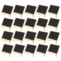 10 x gold plated black square magnets with wooden pegs