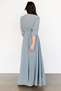 Rebecca Maxi Dress | Dusty Blue | Baltic Born Blue Maxi Dress With Elastic Waistband, Elegant Dusty Blue Spring Dress, Elegant Blue Maxi Dress With Smocked Back, Elegant Blue Dresses With Elastic Waistband, 34c Size, Cocktail Jumpsuit, Loungewear Fashion, Baltic Born, Belt Tie