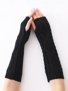 Black    Acrylic   Embellished   Women Accessories Long Fingerless Gloves, Elbow Length Gloves, Gloves Fashion, Winter Warmers, Scarf Hat, Arm Sleeve, Womens Gloves, Winter Knits, Mua Sắm